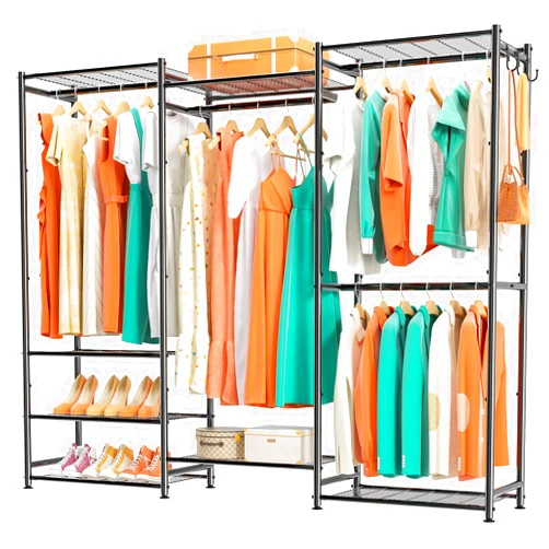 Neatrays Wardrobe Closet Heavy Duty Clothes Rack, Portable Closet Organizer System with 4 Hang Rods & 8 Shelves, Metal Clothing Rack Garment Rack for Hanging Clothes, Max Load 890 LBS