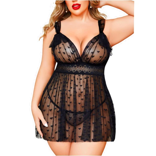 Avidlove Plus Size Lingeire for women Lace Babydoll Mesh Chemise Sexy Nightwear Sheer Nightie with Lace Up Bows L-4XL