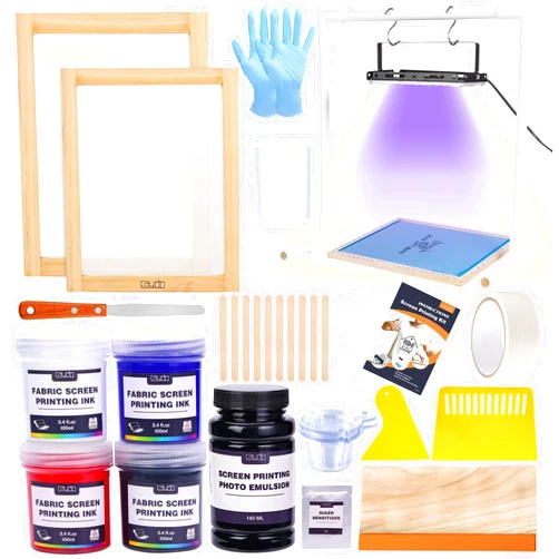 Caydo 46 Pieces Screen Printing Kit with 4 Color Screen Printing Ink, 2 Size Screen Printing Frame and Squeegees for Screen Printing