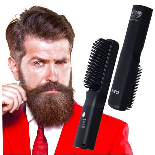Red by Kiss Beard & Hair Straightener, Secure Auto Shut-Off, 2 in 1 Heated Straightening Beard Brush 360 degree swivel cord Temperature Adjustable