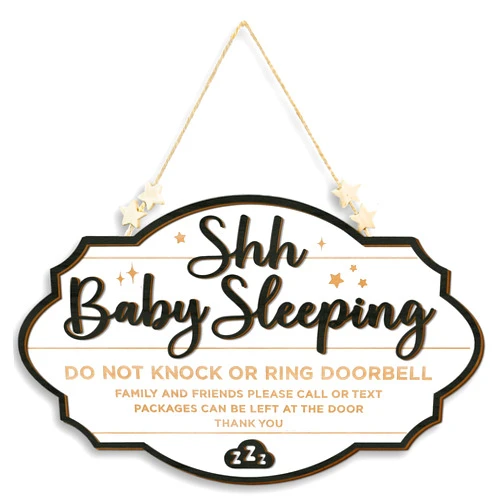 Woodamore Shhh Baby Sleeping Sign for Front Door - Please Do Not Knock Or Ring Doorbell Sign, Baby Sleeping Door Sign, No Knocking Door Sign, No Soliciting Do Not Knock Sign