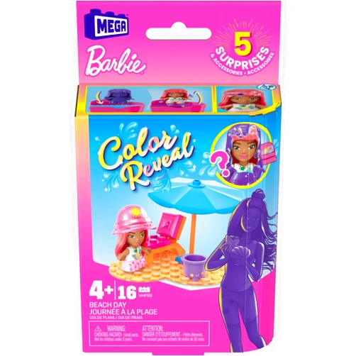 Barbie Mega Bloks HHP88 Barbie Color Reveal-Beach Day Micro Doll, Multi-Colour