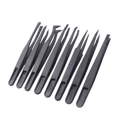 ALLWIN 8Pcs Professional Anti-Static Precision Tweezers Set, 4.5-4.8 Inch Non-Conductive Plastic Tweezers with Curved & Straight Tips for Electronics Repair, Watchmaking, Crafts, and ESD-Sensitive Components