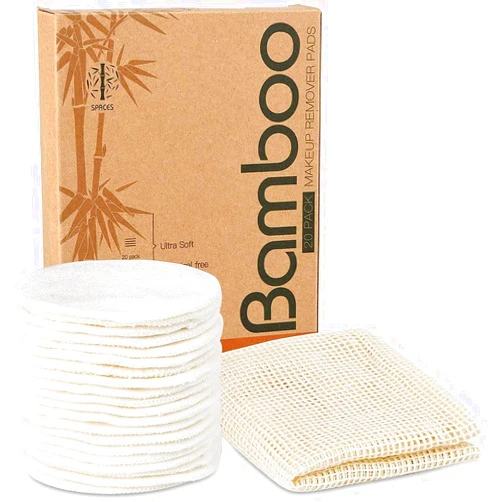 ASPACES 20 Packs Organic Reusable Makeup Remover Pads, Washable Bamboo Cotton Rounds for All Skin Types with Cotton Laundry Bag