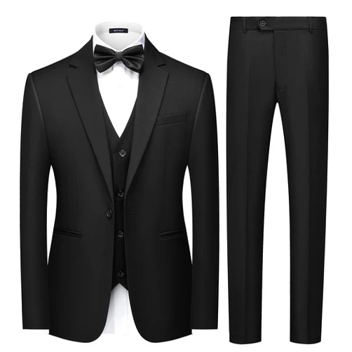 MAGE MALE Men's 3 Pieces Solid One Button Suit Elegant Slim Fit Single Breasted Party Tuxedo Blazer Vest Pants Set