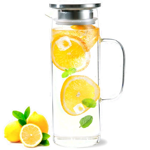 Auxmeware Heat Resistant Glass Pitcher With Lid And Spout, Iced Tea Pitchers Beverage Pitchers For Fridge, Water Pitcher And Carafe 1200ml/41oz