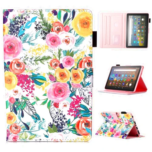 MonsDirect for Amazon Kindle Fire HD 8 & 8 Plus Case (12th/10th Generation 2024/2022/2020 Release), PU Leather Stand Cover, Auto Wake/Sleep with Pen Holder for Fire HD 8/8 Plus 2024/2022/2020, Rose