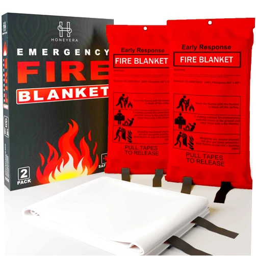 Honeyera 2-Pack Premium Fire Blanket - Home and Kitchen Emergency Fire Blankets for Safety, Easy to Use for Fire Suppression & Kitchen Fires, Fiberglass Fire Blanket (Parent) (Red)