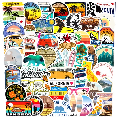 ZUIYIJIANGNAN California Stickers 50PCS Travel Stickers for Laptops, Trackpads, Keyboards, Backpacks, Skateboards, Luggage, Water Bottles, Scrapbooks, Mirrors, Notebooks, Journals, Cars, Bumpers Waterproof