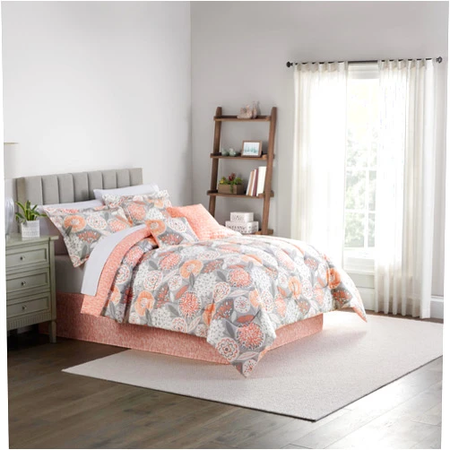 Waverly Traditions Vintage Century Floral 6 Piece Pattern Bedding Set, Queen Comforter Set, All Season Bed Set Including Comforter, Two Shams & More, Machine Washable Queen Bed Set, Coral