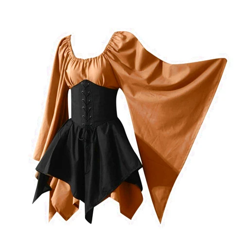 Generic Women 2024 Renaissance Chiffon Dress Off Shoulder Gothic Midi Dress Vintage Dress Flare Shoulder Renaissance Dress