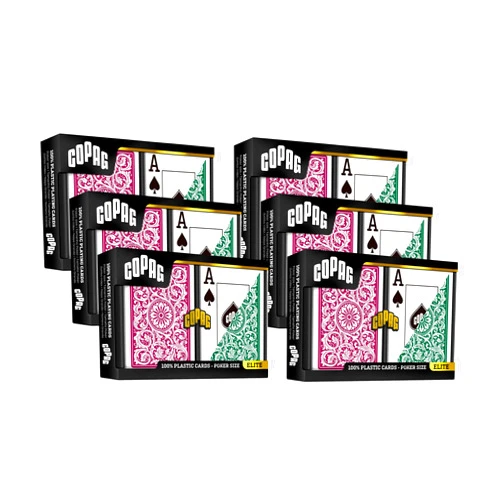 Copag 1546 Design 100% Plastic Playing Cards, Poker Size (Standard) Green/Burgundy (Jumbo Index, 6 Sets)