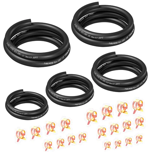 smseace 25pcs 3.3Ft 5-Size Fuel Line Hose Kit - 3/8 Inch 1/2 Inch 5/16 Inch 1/4 Inch 3/16 Inch ID NBR Rubber Fuel Hose with Hose Clamps for Small Engines Automotive Replacement Fuel Hoses