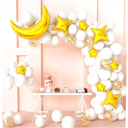 JOYYPOP White Gold Balloon Garland Set with Moon and Star Balloons, Gold Confetti Balloons for Baby Shower Party Decorations Twinkle Twinkle Little Star Theme Party