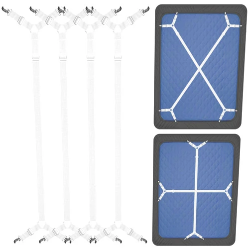 ZHOUBIN Bed Sheet Straps Under Mattress for Keep Sheets in Place, White, Set of 4