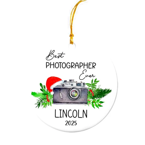 Ezaro Best Photographer Ever Christmas Ornament 2025, Photographer Ornament Xmas, Photography Camera Ornaments, Customized Photography Lover Ceramic Ornament, Gift for Friend, Camera Lovers, Coworkers