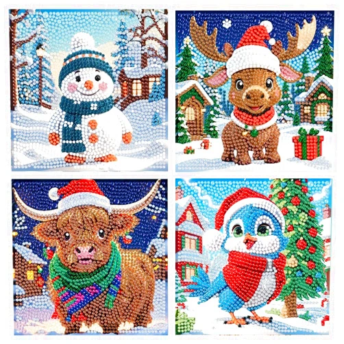 Tigdtiu 5D Diamond Art Kits for Kids, 4 Pcs Colorful Christmas Kid's DIY Diamond Big Gem Art,Kids' Mosaic Diamond Art Kits Crafts for Kids Ages 4-8-10-12 Children for Gifts 6x6inch(Without Frame)