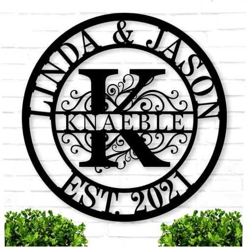 PLTZCRAFT Personalized Metal Name Signs, Split Letter Monogram Wall Decor, Custom Last Name Sign, Family Name Sign for Outdoor, Personalized Wedding Gift, Garden Decor, Metal Wall Art, Housewarming Gift (MonogramDesign_8)