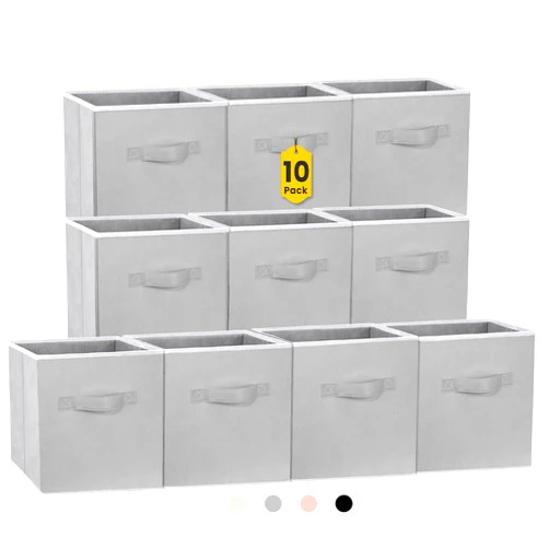 Criusia Storage Cubes, 11 Inch Cube Storage Bins for Shelves (10 Pack), Fabric Collapsible Storage Bins with Dual Handles, Foldable Cube Baskets for Clothes, Closet Organizers and Storage Box (Grey)