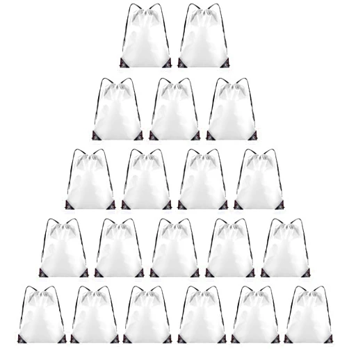 Grneric 20 Pieces Drawstring Backpack Bulk Cinch Sackpack Ployster Drawstring Bags for Gym Party Trip(White)