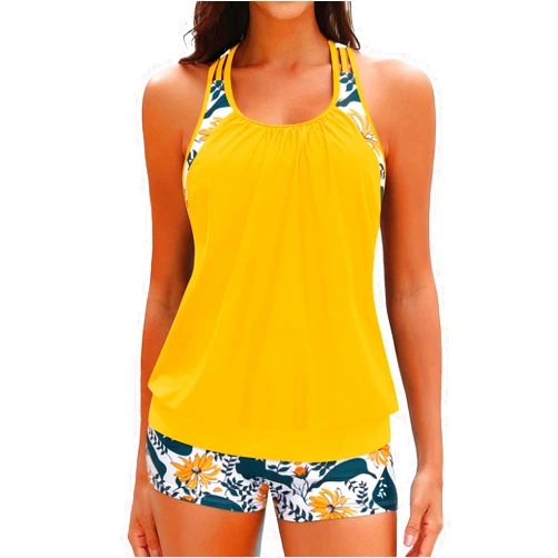 Yonique Two Piece Tankini Bathing Suits T-Back Blouson Swim Tops with Boy Shorts Women Swimsuits Sporty Swimwear