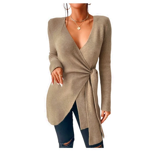 SOLY HUX Women's V Neck Wrap Tie Side Sweater Long Sleeve Knit Pullover Tops Fall Clothes