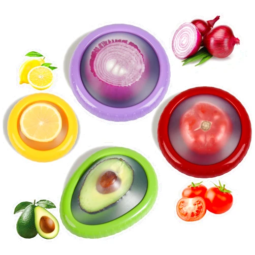 Hangmory Avocado Saver Onion Storage,4PCS Reusable Silicone Food Storage Containers,Tomato Storage Container Lemon Holder For Fridge,Fresh Pods For food Huggers Fruit Vegetable Keeper