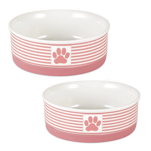 Bone Dry Paw & Patch Ceramic Pet Collection, Medium Set, 6x2, Rose, 2 Piece,5742