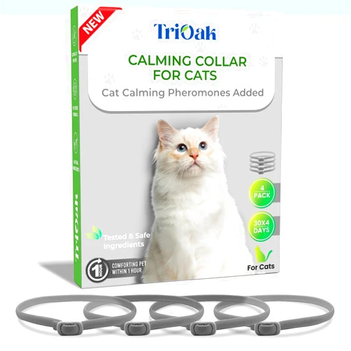 TriOak 4 Pack Calming Collar for Cats, Cat Calming Collar, Calming Pheromone Collar for Cats, Cat Pheromone Collar, Cat Calming Collar for Anxiety, Efficient Relieve Anxiety Stress (Gray)
