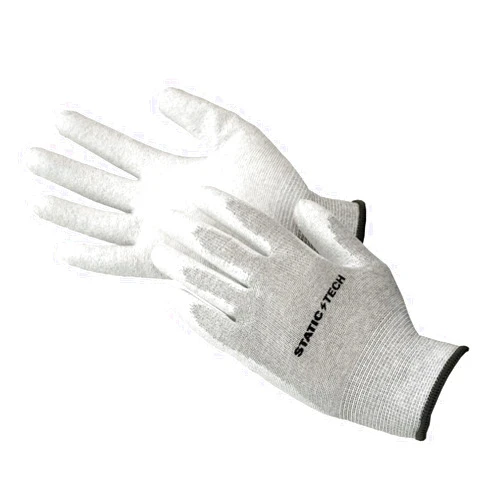 StaticTech Seamless Knit Nylon/Carbon Fiber ESD Assembly Gloves with Polyurethane Coated Grip Palm & Fingertips, 10 Pair