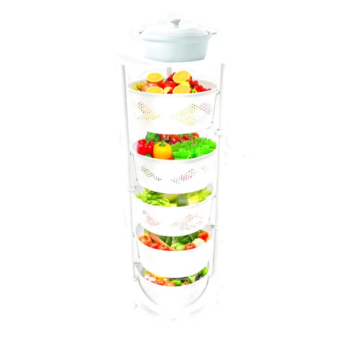 Gagalayong 5 Tier Round Rotating Storage Rack,with 5 Lockable Casters Fruit and Vegetable Storage Basket,Height Adjustable Rotating Kitchen Baskets Rack,for Kitchen Bathroom Pantry（White）