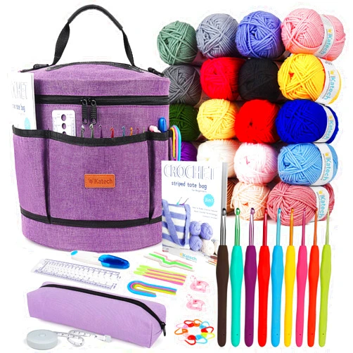 Katech Crochet Kit for Beginners, Beginner Crochet Kit for Adults and Kids Crochet Kits Includes Crochet Hooks Knitting Bag Crochet Yarn for Crocheting Instruction Knitting Kit Crochet Supplies Gift