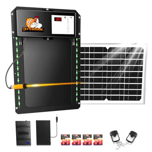 Proshine Automatic Chicken Coop Door, Solar Powered with Light Sensor&Timer, Remote Control Battery Powered for Chickens Ducks Farms