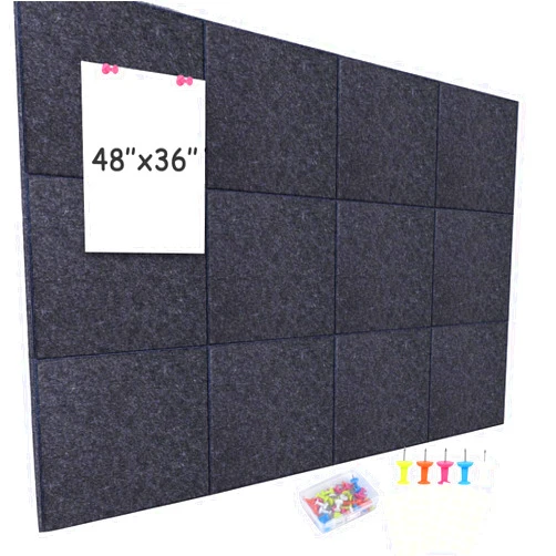 Testyu Cork Board 48 x 36, 12 Pack Bulletin Boards for Walls, Large Felt Wall Tiles with Pushpin, Noise Reduction Alternative Cork Board for Office Wall(Gray Black)