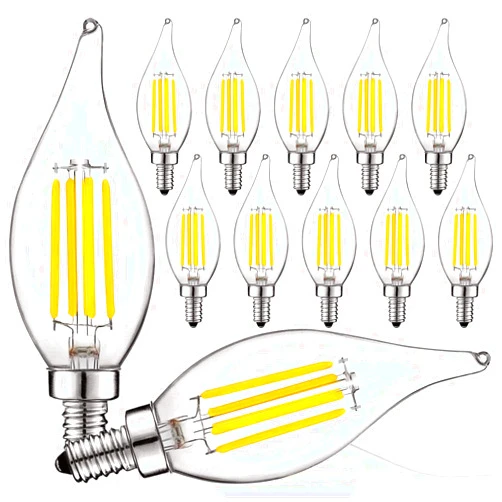 LUXRITE Vintage Candelabra LED Bulb 60W Equivalent, 550 Lumens, 3000K Soft White, LED Chandelier Light Bulbs 5W, Dimmable, Flame Tip Clear Glass, Filament LED Candle Bulbs, E12 Base (12 Pack)