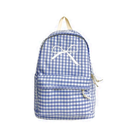 KAOBIO Womens Small Cute Trendy Plaid Preppy Backpack Y2k Aesthetic Kawaii Bow Checkered Daypack Coquette Laptop Bag (Blue)