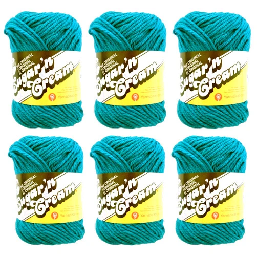 Spinrite Bulk Buy: Lily Sugar'n Cream Yarn 100% Cotton Solids and Ombres (6-Pack) Medium #4 Worsted (Teal Solid)