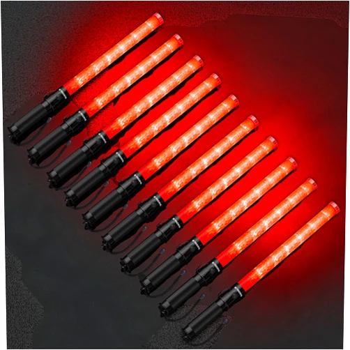E-riding 10 Pack 21 Inch Safety Air Traffic Control Wand, Signal Traffic Safety Baton Led Light with 3 Flashing Modes for Parking Guides, Using 2 C-Size Batteries (Not Included)