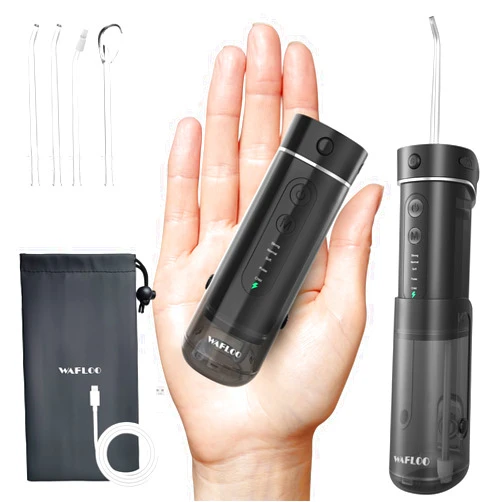 WAFLOO Water Flosser Travel Mini Cordless Portable: 5 Modes Water Dental Floss with Telescopic Water Tank, 4 Tips, IPX7 Waterproof Oral Irrigator for Teeth Cleaning, Orthodontic, Braces Dental Care