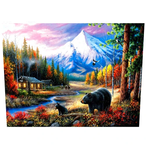 Changjiawujin Forest Mountain Diamond Painting Kits for Adults,Black Bear Diamond Art Kits for Adults Beginners Landscape,DIY 5D Full Drill Crystal Rhinestone Arts and Crafts 12x16 inch