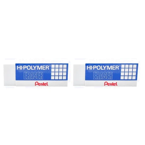 Pentel Super Hi-Polymer Eraser, Large, Nonabrasive, White (PENZEH10) (Pack of 2)
