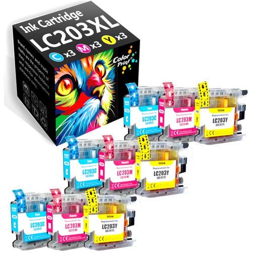 ColorPrint Compatible Ink Cartridge Replacement for Brother LC203 XL LC-203 LC201 LC-201, Yellow, Magenta, Cyan, 9 Pack