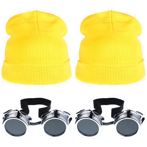 Geyoga Vintage Steampunk Goggles Halloween Cosplay Punk Sunglasses Yellow Beanie