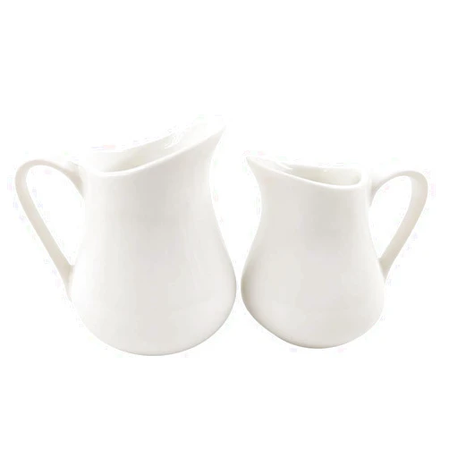 Sizikato 2pcs Pure White Ceramic Creamer with Handle, Mini Coffee Milk Creamer Pitcher. 4 Oz and 2.6 Oz