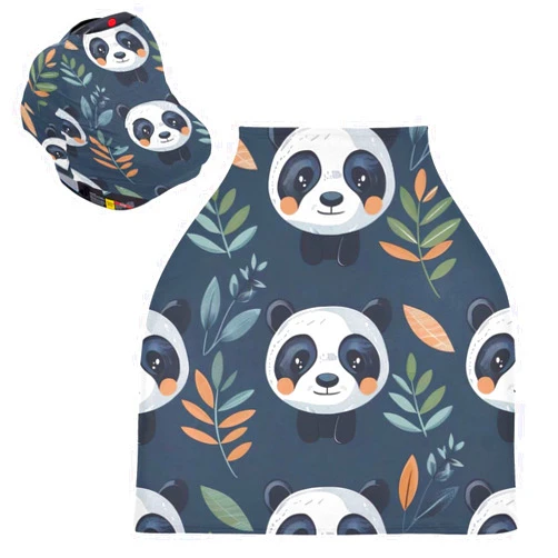 Kigai Cute Panda Baby Car Seat Covers for Newborn, Breathable Nursing Cover for Breastfeeding Moms, Baby Stroller/Shopping Cart/Stretchy Carseat Cover for Boy & Girl