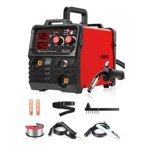 PDMAX 140A Mig Welder, 110/220V Dual Voltage Mig and Stick Arc Welding Machine, Gasless Flux Core Wire Welder, Portable, IGBT Inverter MIG Welding