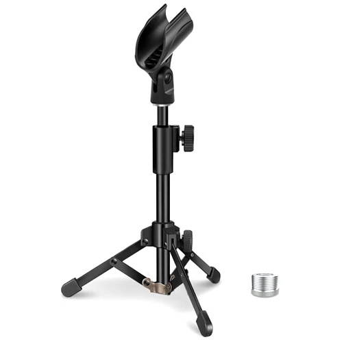 JCWINY Desk Mic Stand, JCWINY Portable Foldable Microphone Tripod with Mic Clip Holder Adjustable Table Microphone Stand for Blue Yeti Snowball Spark and Other Dynamic Microphones