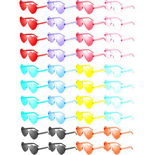 Weewooday 40 Pairs Heart valentines Glasses Rimless Heart Shaped Frameless Sunglasses Transparent Sunglasses Tinted Eyewear