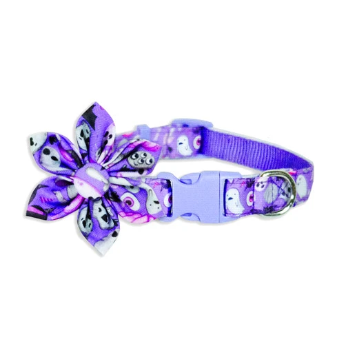 Pohshido Halloween Dog Collar with Sunflower Bow, Holiday Pumpkin and Spook Purple Collar for Small Medium Large Pets Puppies