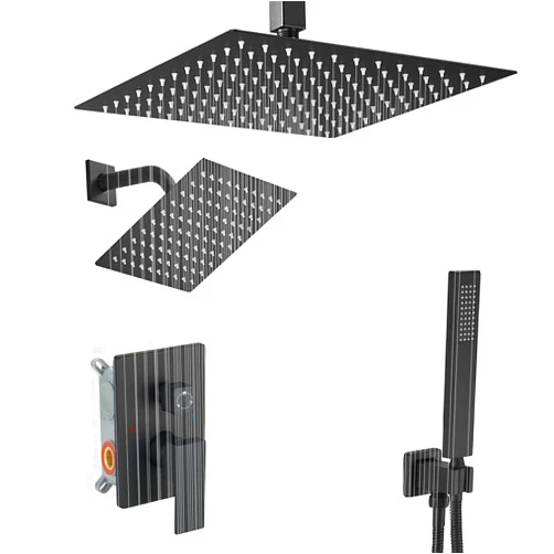 Heable Shower System Matte Black Shower Faucet with Handheld, Ceiling Mount 12 Inch Shower Head with 6 Inch Wall Mount Shower Head